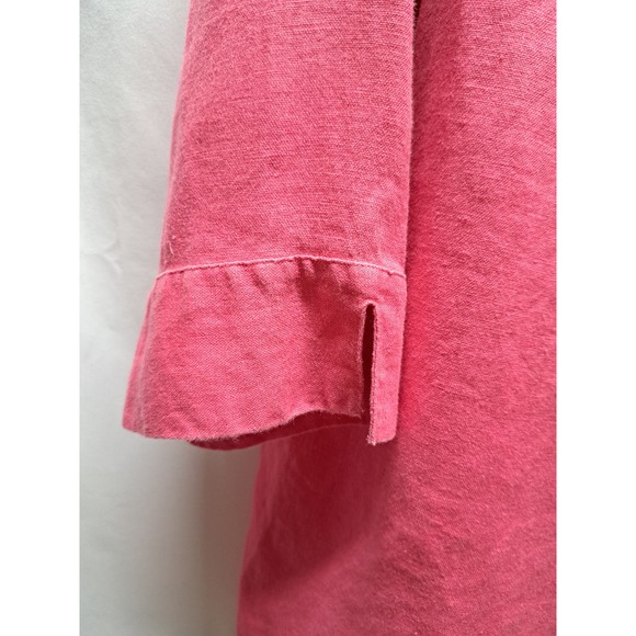 JM Collection Pink Linen Button Up Flap Pocket V-Neck Blouse 120 - Picture 4 of 6
